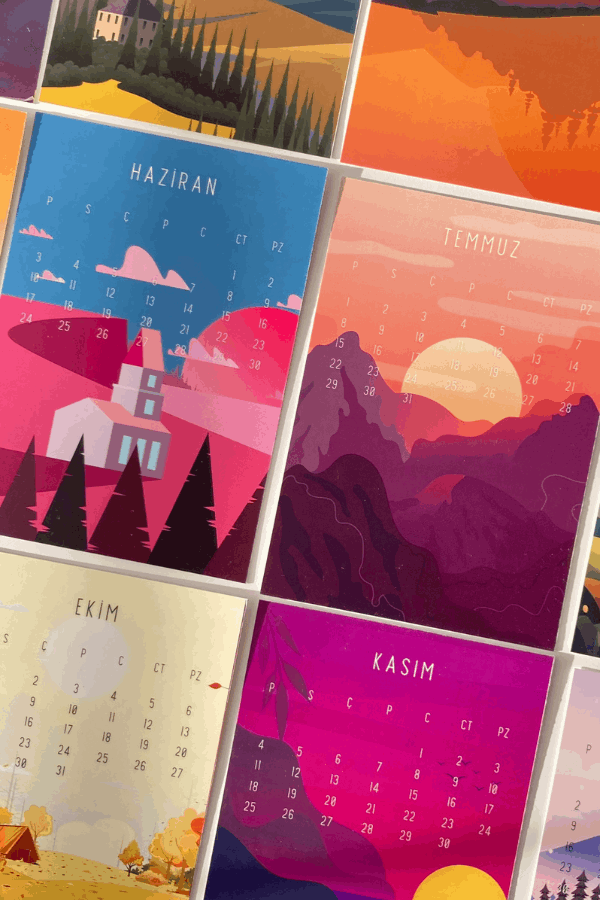 2026 Ahşap Standlı Masaüstü Takvim Manzara Temalı