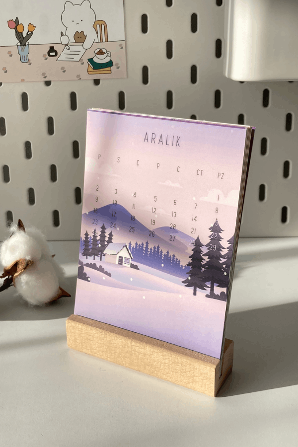 2026 Ahşap Standlı Masaüstü Takvim Manzara Temalı