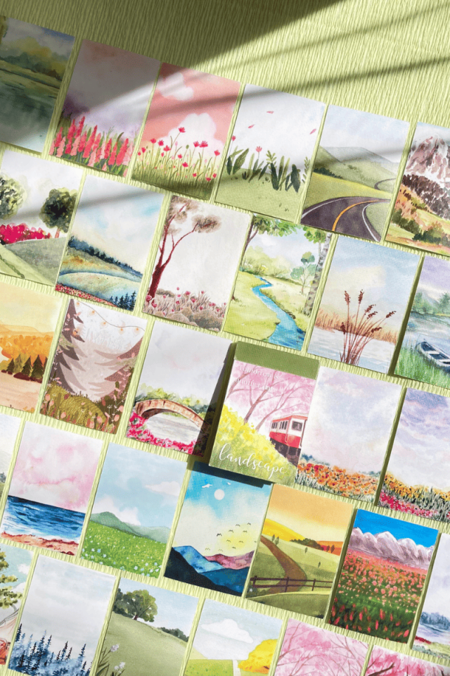 Suluboya Manzara Temalı Sticker Kitapçığı