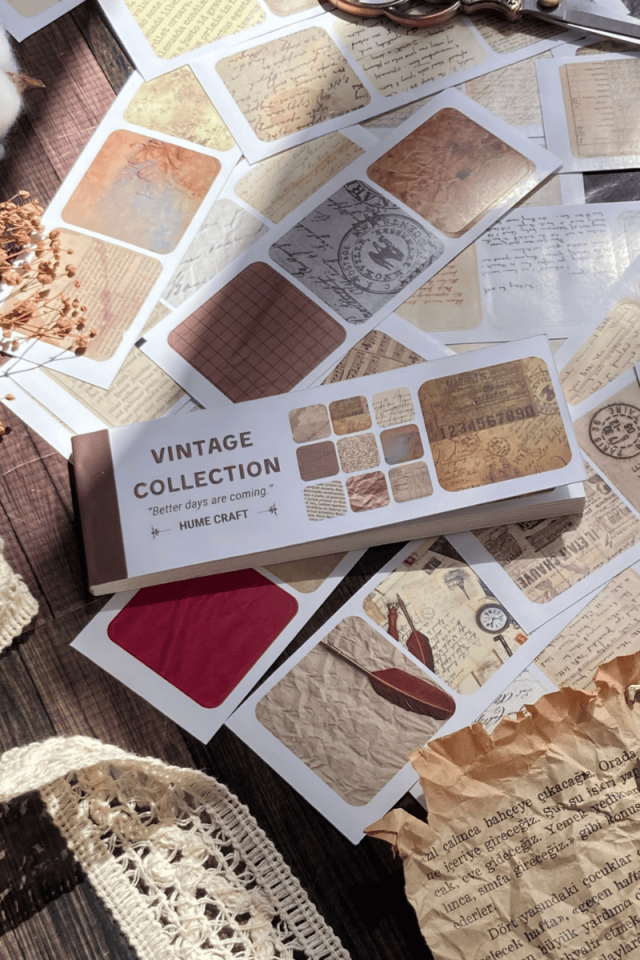 32 Sayfa Vintage Gazete Mektup Temalı Sticker Kitapçığı