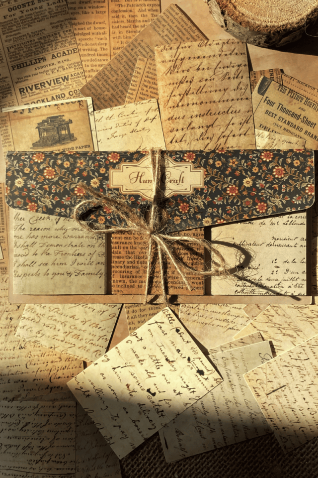 3 Bölmeli Zarflı Vintage Gazete Mektup Temalı Sticker Kitapçığı