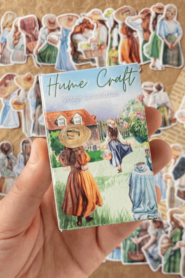 Kutulu Vintage Lady Temalı Sticker Seti / Bullet Journal Sticker