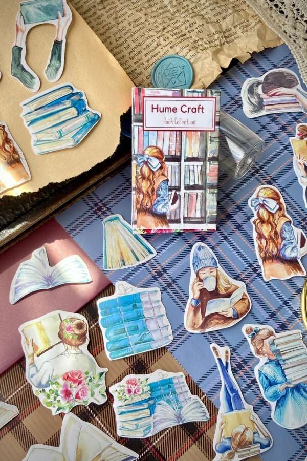 Kutulu Kitap Okuyan Kız Temalı Sticker Seti / Bullet Journal Sticker