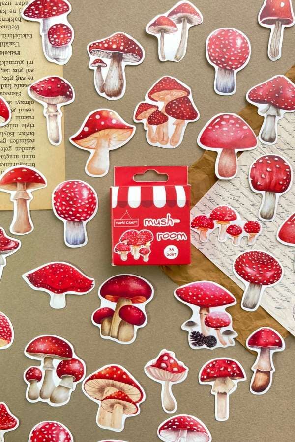 Kutulu Kırmızı Mantar Temalı Sticker Seti / Bullet Journal Sticker(Kopya)