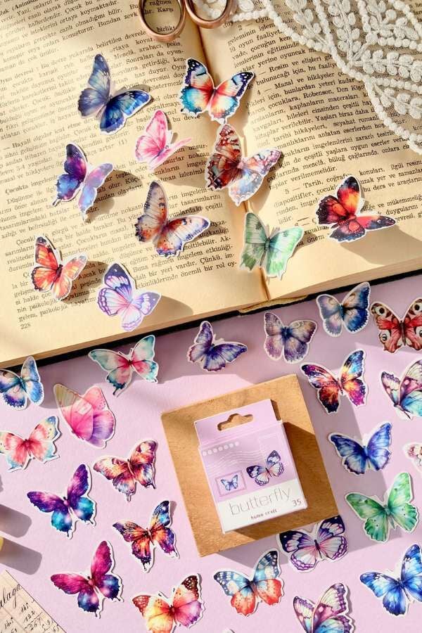 Kutulu Kelebek Temalı Sticker Seti / Bullet Journal Sticker