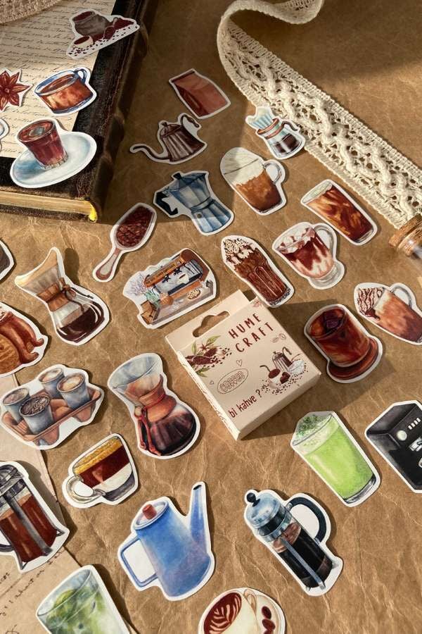 Kutulu Kahve Temalı Sticker Seti / Bullet Journal Sticker