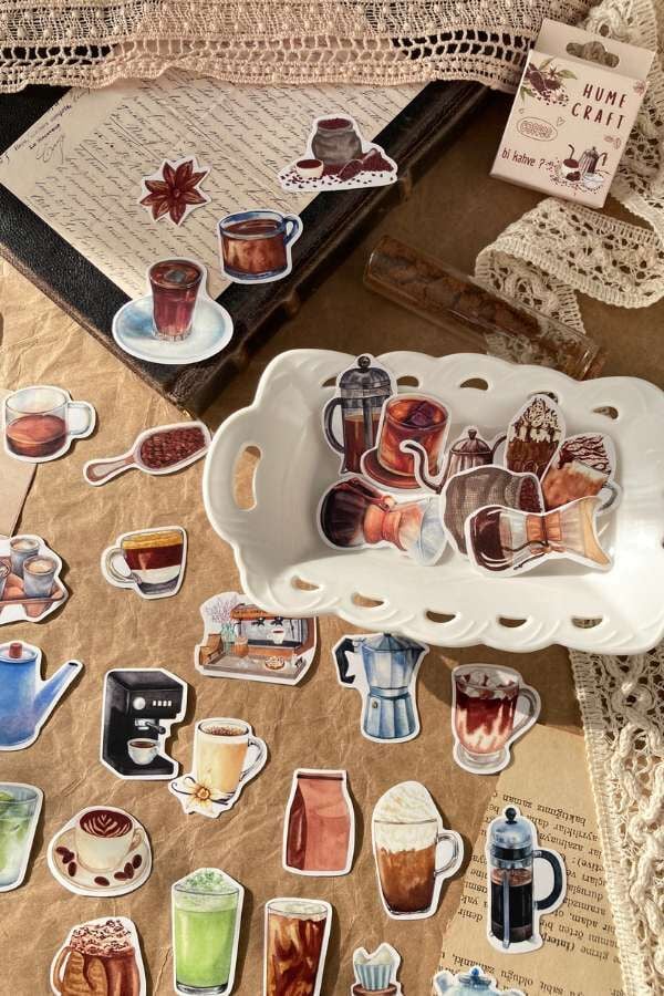 Kutulu Kahve Temalı Sticker Seti / Bullet Journal Sticker
