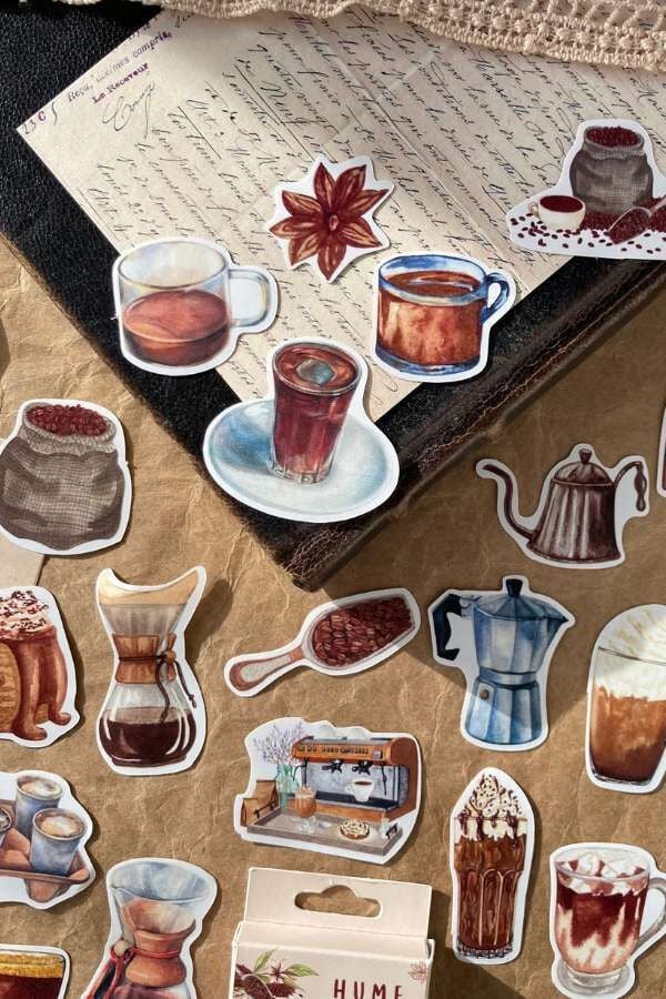 Kutulu Kahve Temalı Sticker Seti / Bullet Journal Sticker