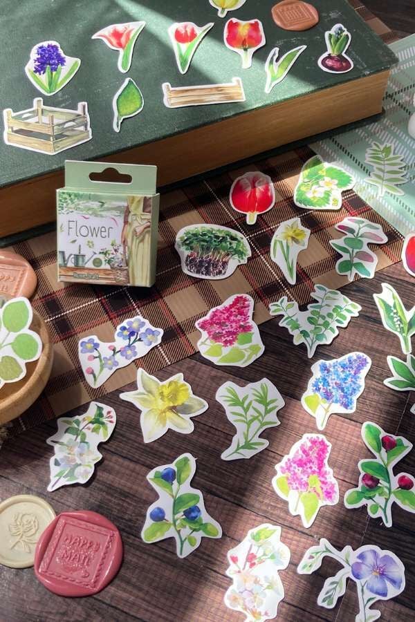 Kutulu Çiçek Temalı Sticker Seti / Bullet Journal Sticker