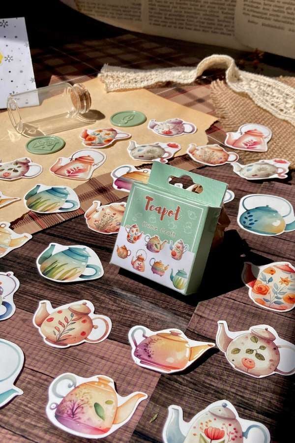 Kutulu Çaydanlık /Demlik Temalı Sticker Seti / Bullet Journal Sticker