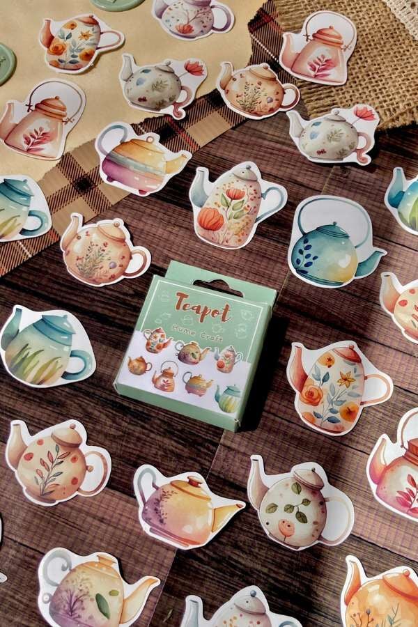 Kutulu Çaydanlık /Demlik Temalı Sticker Seti / Bullet Journal Sticker