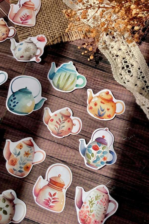 Kutulu Çaydanlık /Demlik Temalı Sticker Seti / Bullet Journal Sticker
