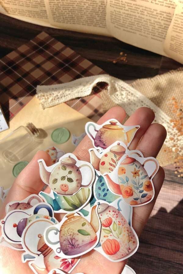 Kutulu Çaydanlık /Demlik Temalı Sticker Seti / Bullet Journal Sticker