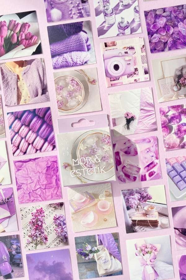 Kutulu Mor Aesthetic Temalı Sticker Seti / Bullet Journal Sticker