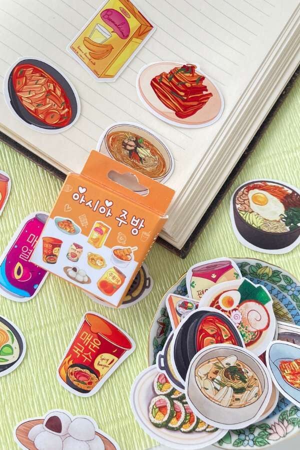 Kutulu Asya Mutfağı Temalı Sticker Seti / Bullet Journal Sticker