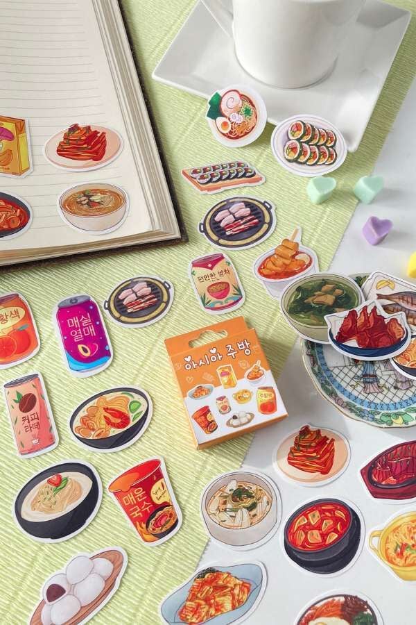 Kutulu Asya Mutfağı Temalı Sticker Seti / Bullet Journal Sticker