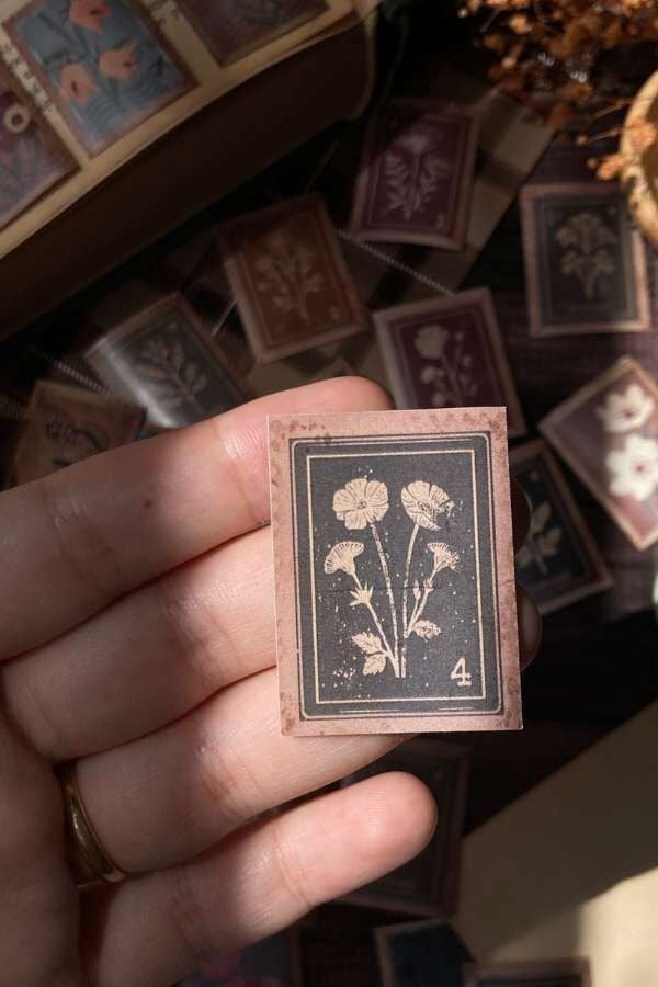Kutulu Vintage Pul Temalı Sticker Seti / Bullet Journal Sticker