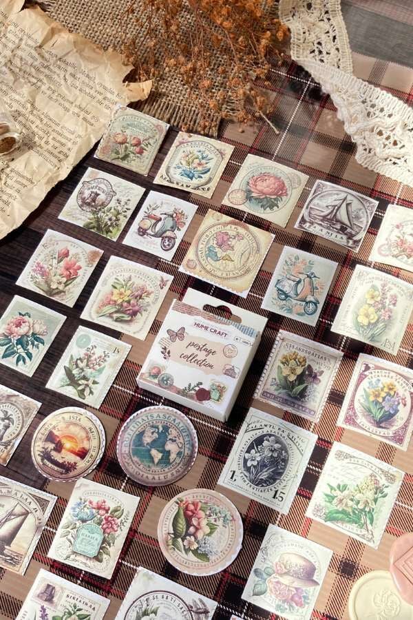 Kutulu Soft Pul Temalı Sticker Seti / Bullet Journal Sticker