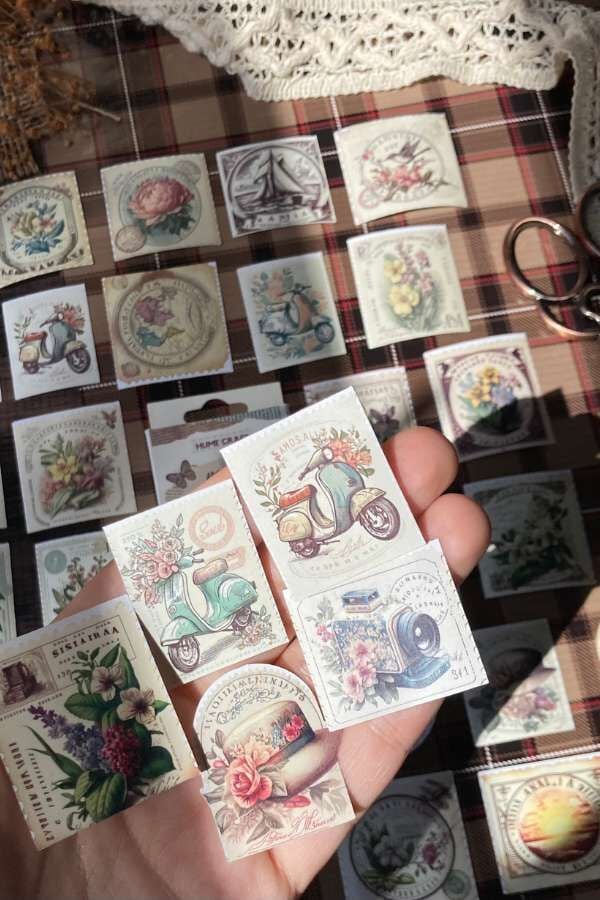 Kutulu Soft Pul Temalı Sticker Seti / Bullet Journal Sticker