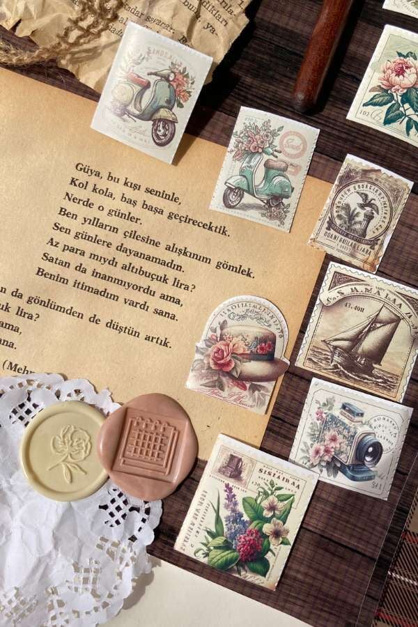 Kutulu Soft Pul Temalı Sticker Seti / Bullet Journal Sticker