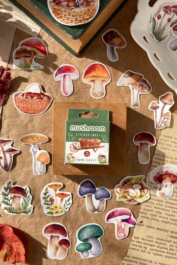 Kutulu Mantar Temalı Sticker Seti / Bullet Journal Sticker