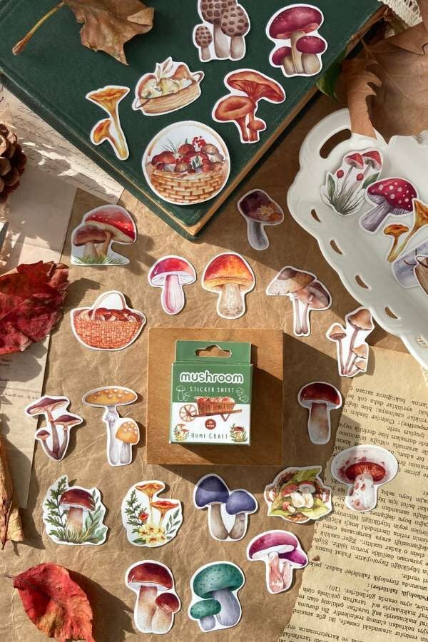Kutulu Mantar Temalı Sticker Seti / Bullet Journal Sticker
