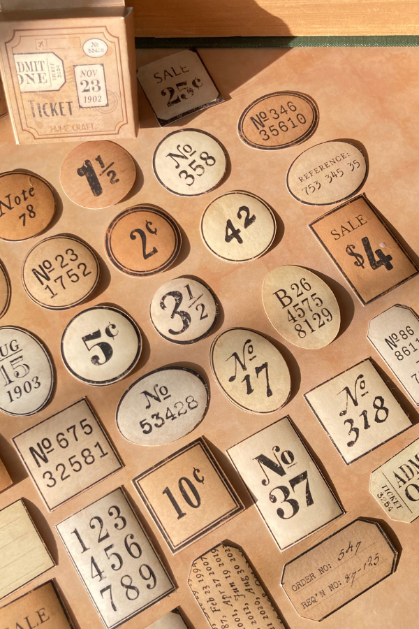 Kutulu Vintage Bilet ve Sayılar Temalı Sticker Seti / Bullet Journal Sticker