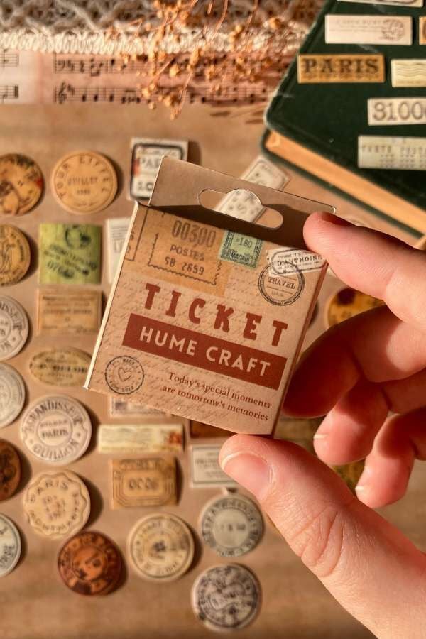 Kutulu Vintage Bilet ve Sayılar Temalı Sticker Seti II / Bullet Journal Sticker