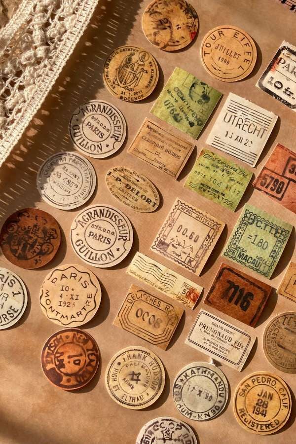 Kutulu Vintage Bilet ve Sayılar Temalı Sticker Seti II / Bullet Journal Sticker