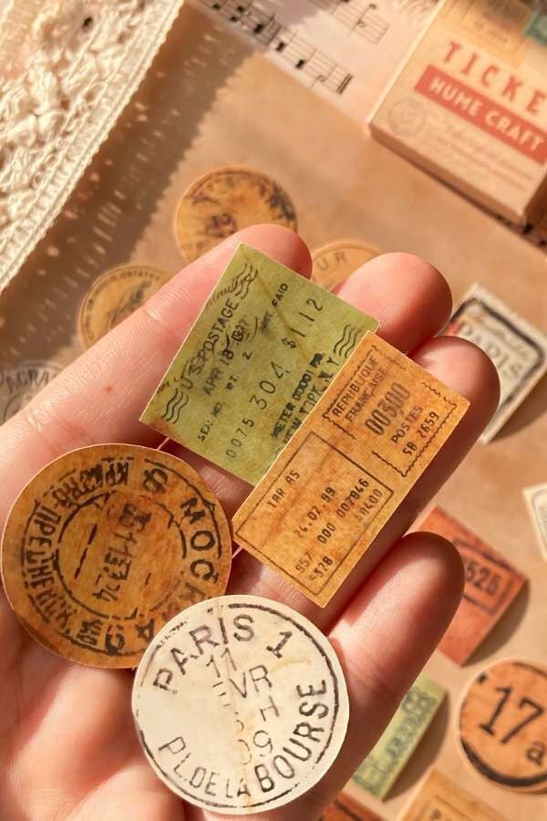 Kutulu Vintage Bilet ve Sayılar Temalı Sticker Seti II / Bullet Journal Sticker