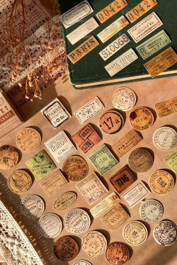 Kutulu Vintage Bilet ve Sayılar Temalı Sticker Seti II / Bullet Journal Sticker