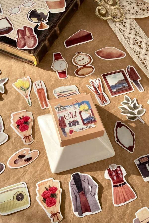 Kutulu Od Eski Eşyalar Temalı Sticker Seti I/ Bullet Journal Sticker
