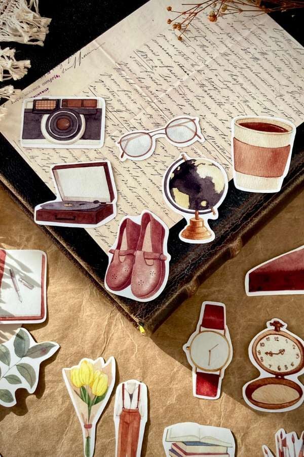 Kutulu Od Eski Eşyalar Temalı Sticker Seti I/ Bullet Journal Sticker