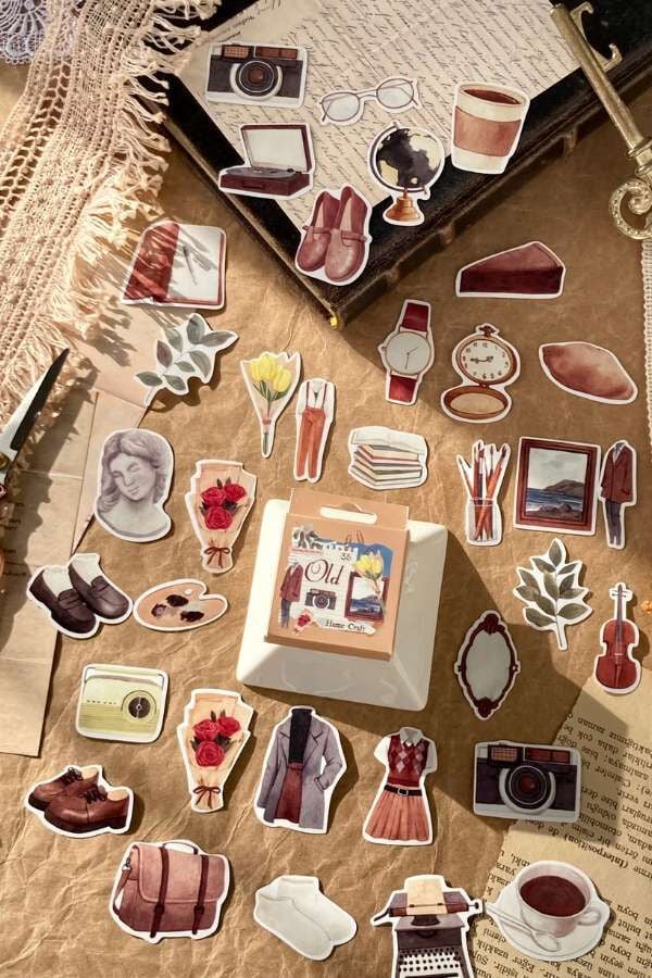 Kutulu Od Eski Eşyalar Temalı Sticker Seti I/ Bullet Journal Sticker
