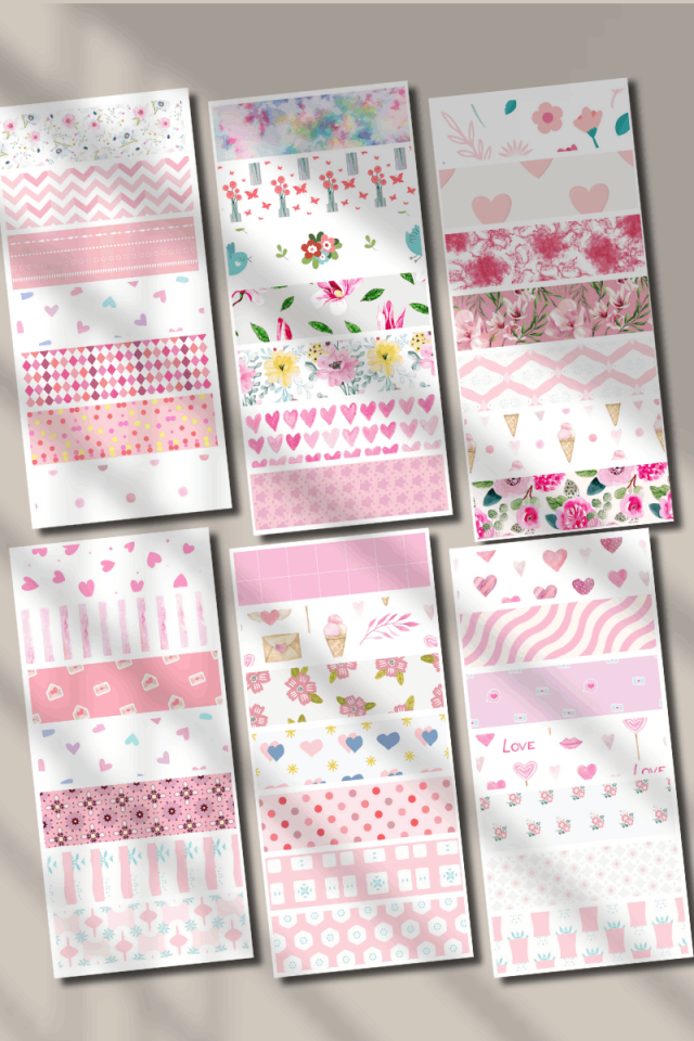 Pembe Temalı Washi Bant Sticker Seti