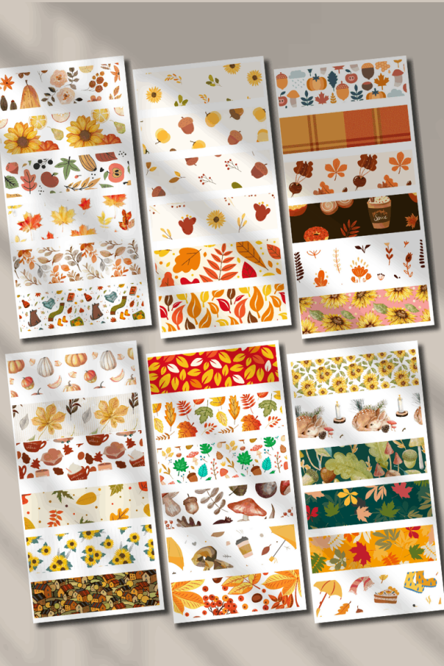 Sonbahar Desen Temalı Washi Bant Sticker Seti