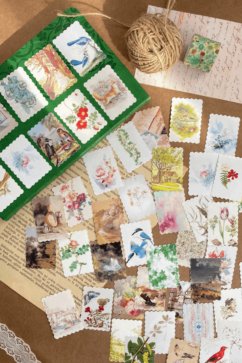 Vintage Temalı Pul Sticker Seti