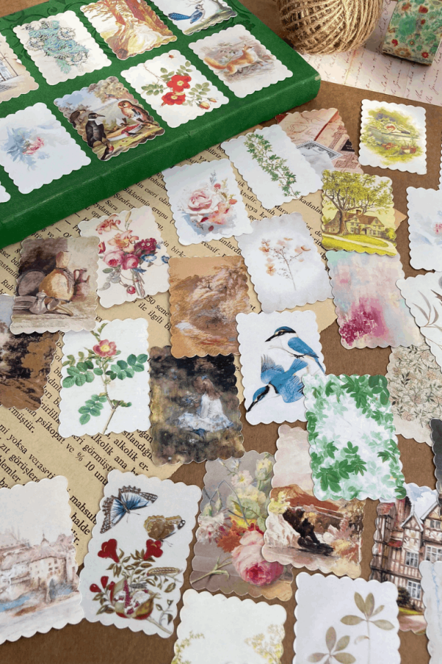 Vintage Temalı Pul Sticker Seti