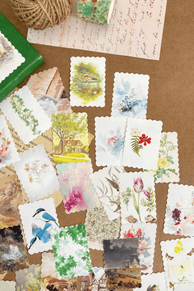 Vintage Temalı Pul Sticker Seti