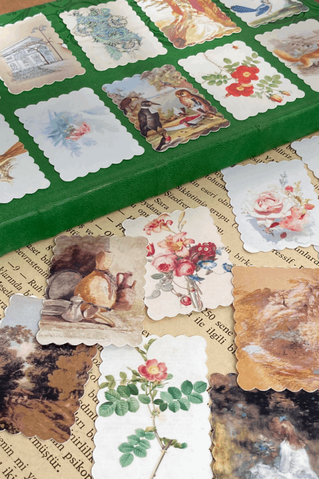 Vintage Temalı Pul Sticker Seti