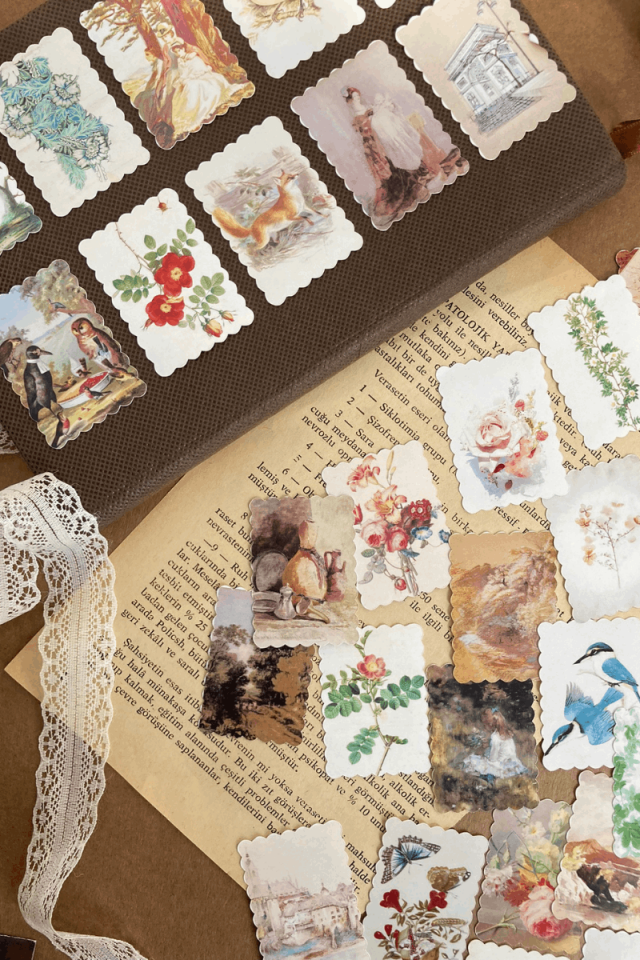 Vintage Temalı Pul Sticker Seti