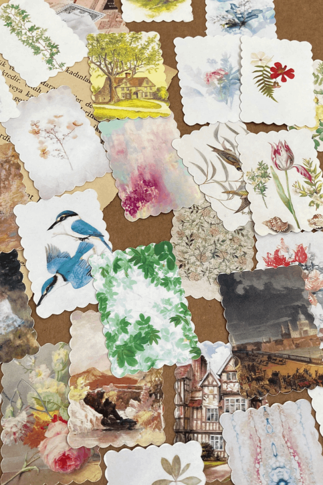 Vintage Temalı Pul Sticker Seti