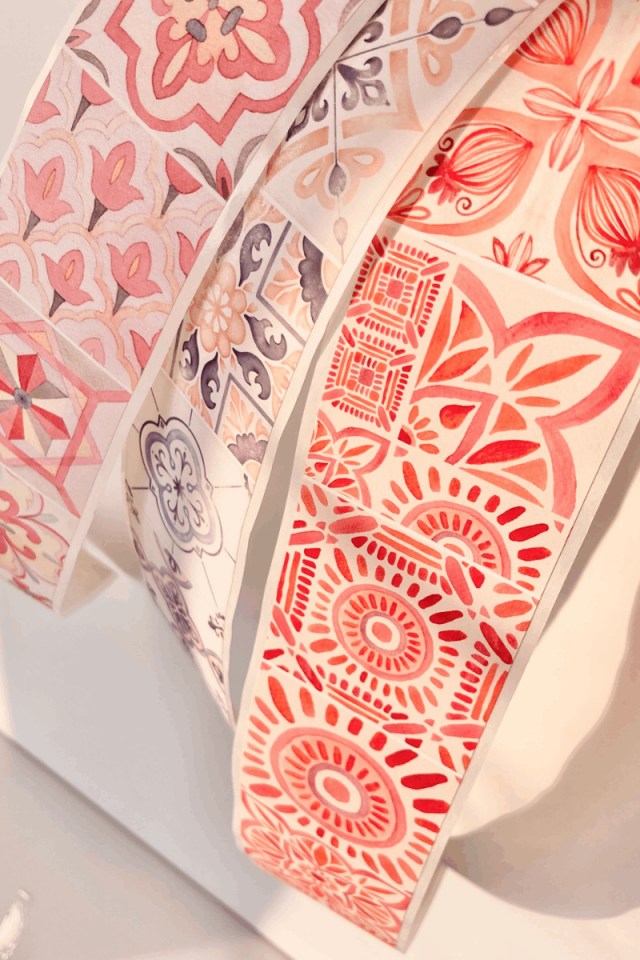 Suluboya Çini Desen Temalı 2 Metre  Washi Bant Washi Tape Bullet Journal Scrapbook için uygun