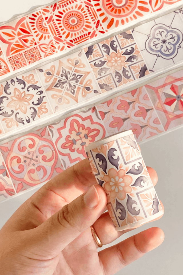Suluboya Çini Desen Temalı 2 Metre  Washi Bant Washi Tape Bullet Journal Scrapbook için uygun