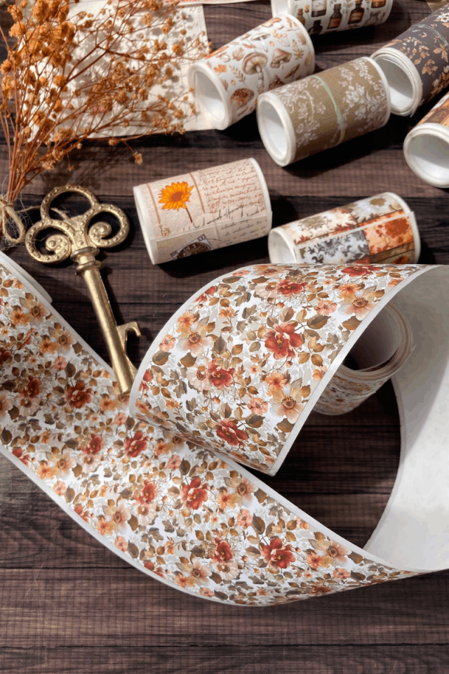 Vintage Toprak Tonlarında Çiçekler Temalı Washi Bant / Washitape / Bullet Journal / Scrapbook /