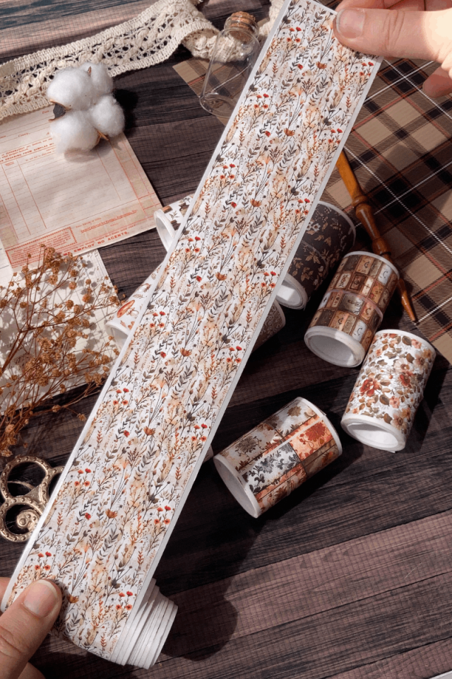 Vintage Kuru Çiçek Temalı Washi Bant / Washitape / Bullet Journal / Scrapbook /