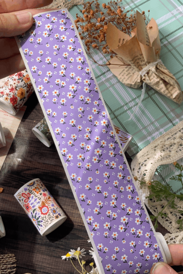 2 Metre Papatya Desenli Mor Washi Bant / Washitape / Bullet Journal / Scrapbook /