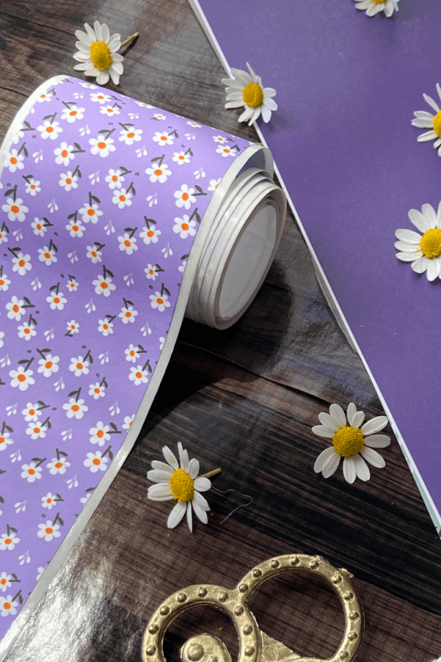 2 Metre Papatya Desenli Mor Washi Bant / Washitape / Bullet Journal / Scrapbook /