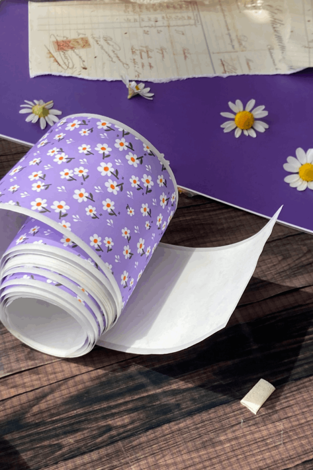 2 Metre Papatya Desenli Mor Washi Bant / Washitape / Bullet Journal / Scrapbook /