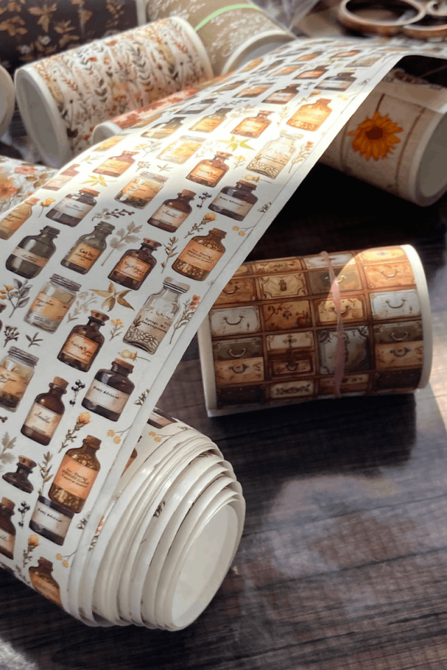 2 Metre Vintage Şişe Temalı Washi Bant / Washitape / Bullet Journal / Scrapbook /